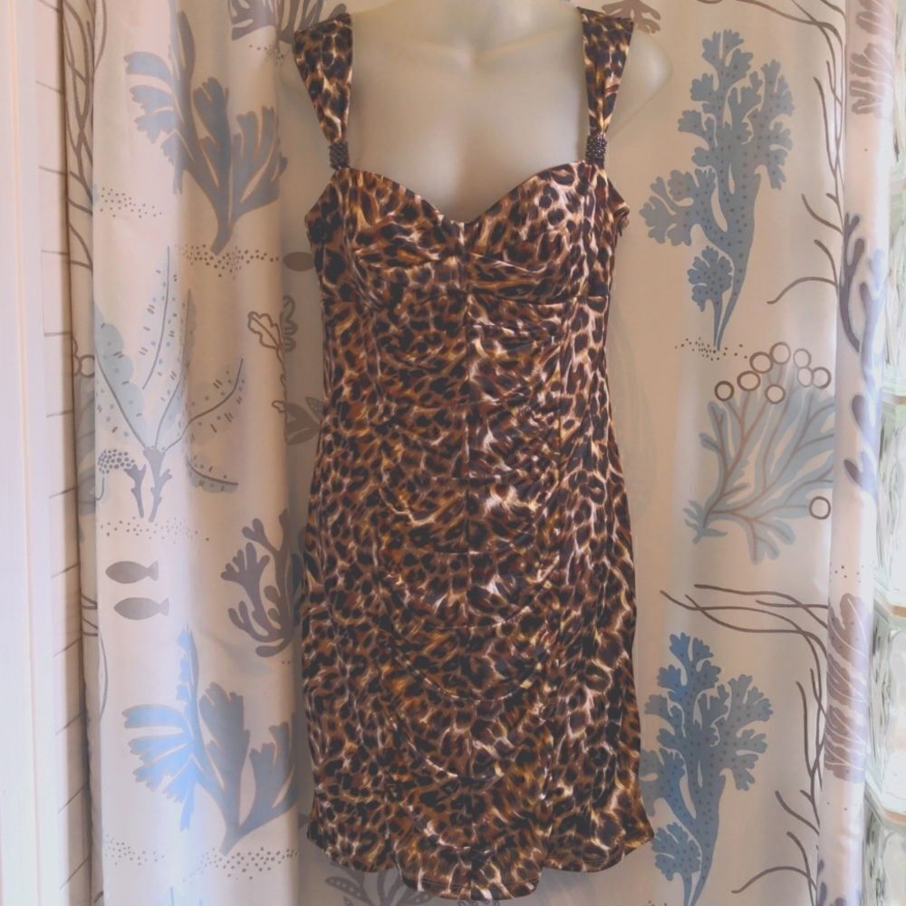 Love Tease Leopard Print Bodycon Wiggle Mini Dress Sz 11